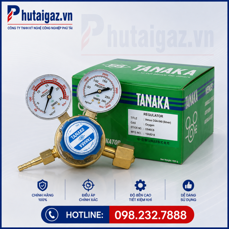 Đồng hồ Oxy Tanaka Venus CGA-540L | Van điều áp Oxy chính hãng Thái Lan