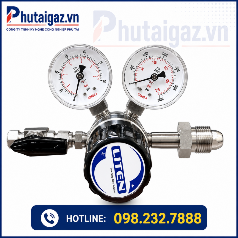 Bộ điều chỉnh áp suất  độ chính xác cao LITEN R11LM ( N2, O2, Ar, He, H2 ) bao gồm van bi + ball valve 1/4