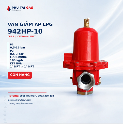 Van giảm áp cấp 1 LPG model 942HP-10, P1max 16bar, P2max 3bar, connect 1